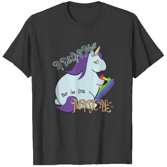 Discover Chubby Unicorn Eating a Rainbow - A Magical Mess T-shirt