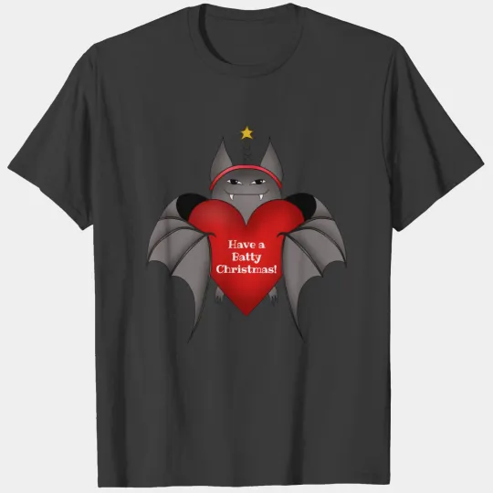Funny Christmas bat with red heart T-shirt