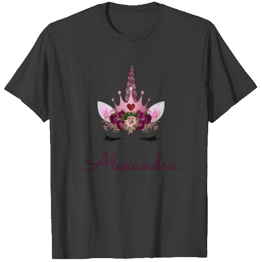Pink Rose Gold Unicorn Monogram Birthday T-shirt