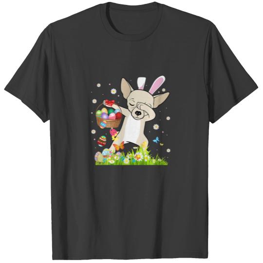 Chihuahua Bunny Dog Dabbing Easter Eggs Basket T-shirt