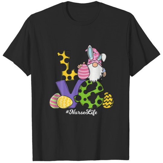 Discover Funny LOVE Gnome Nurse Life Leopard Eggs Easter Da T-shirt