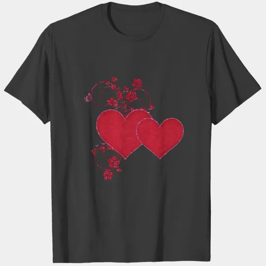 Double Red Hearts & Glitter Design Valentine's Day T-shirt