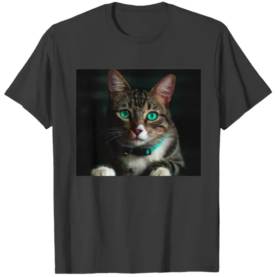Grey cat with green eyes T-shirt