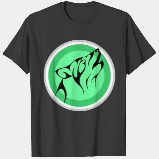 MODERN TRIBAL WOLF DESIGN WITH GREEN CIRCLE T-shirt