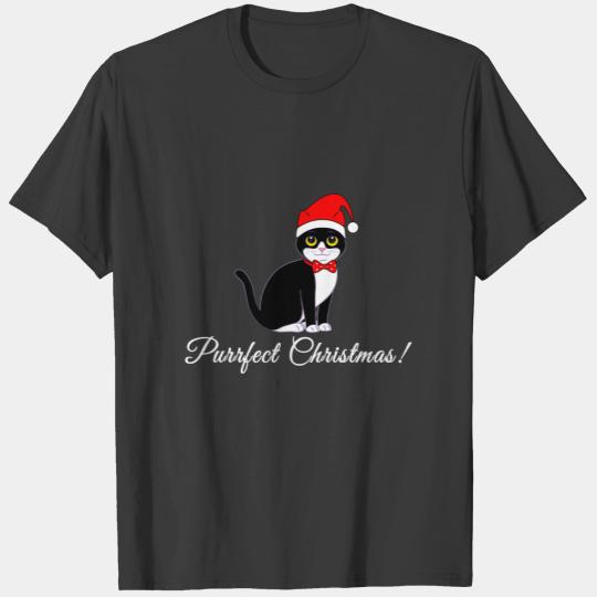 Purrfect Christmas Tuxedo Cat in Santa Hat T-shirt