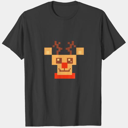 Christmas Pixel Rudolph Reindeer Red Nose Funny Ch T-shirt