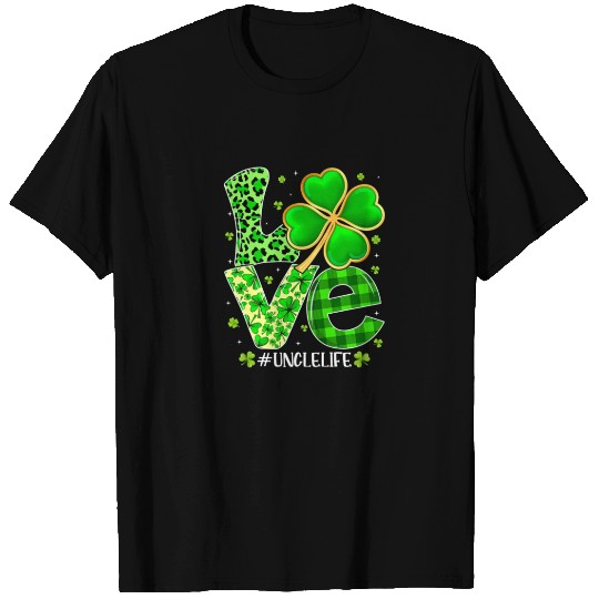 Love Uncle Plaid Leopard Shamrock St. Patrick's Da T-shirt