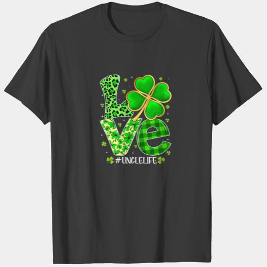 Love Uncle Plaid Leopard Shamrock St. Patrick's Da T-shirt