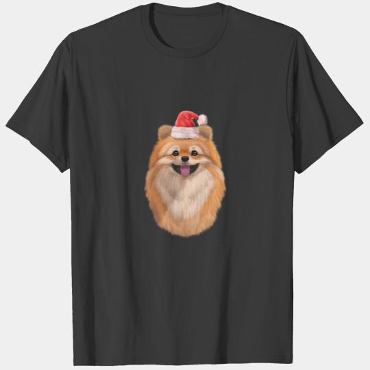 Pomeranian Dog Santa Claus Christmas Holiday Portr T-shirt