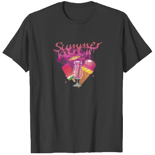 Summer Party Ice Cream Drink Pink Ice Lolly Pop Po T-shirt