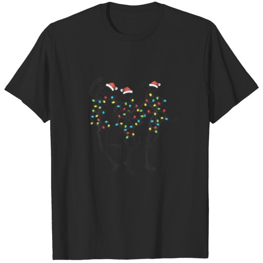 Dancing Skeleton Christmas Lights Funny Santa Hat T-shirt