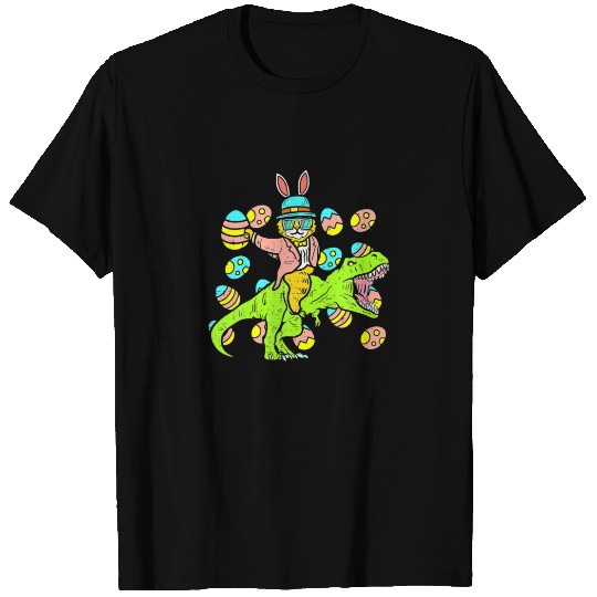 Cat Easter Bunny Riding Dino Trex Egg Hunt Dinosau T-shirt