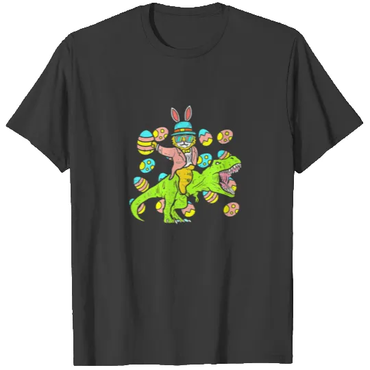 Cat Easter Bunny Riding Dino Trex Egg Hunt Dinosau T-shirt