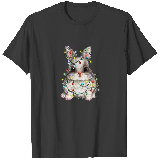 Cute Rabbit With Christmas Light Bunny Owner Bunny T-shirt