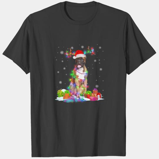 Boxer Reindeer Christmas Lights Funny Dog Xmas T-shirt