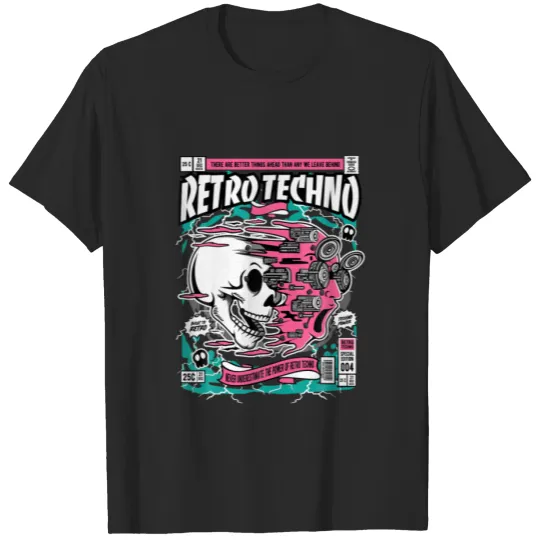 Retro Techno Skull Face Comic T-shirt