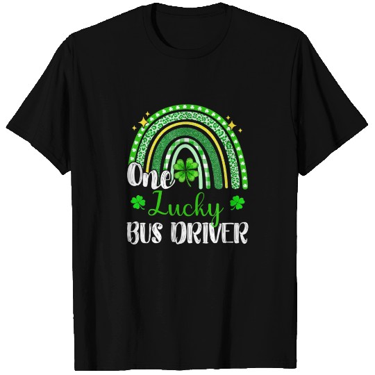 One Lucky Bus Driver Leopard Print Rainbow St Patr T-shirt