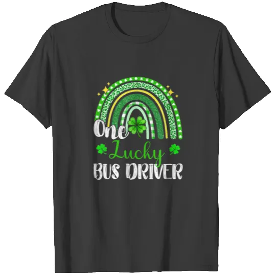 One Lucky Bus Driver Leopard Print Rainbow St Patr T-shirt