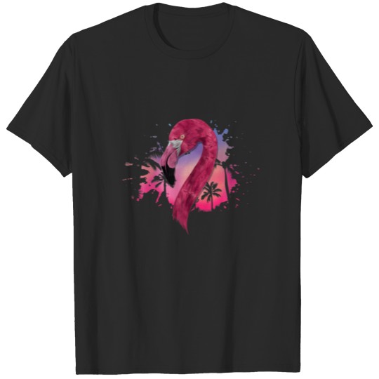 Discover Tropical Wild Exotic Bird Animal Palm Trees Pink F T-shirt