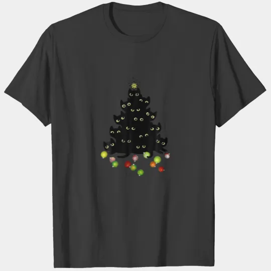 Black Cat Christmas Tree Pajamas Cute Xmas Holiday T-shirt