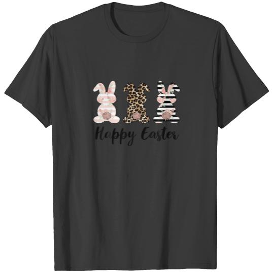 Pink Leopard Plaid Flower Happy Easter Bunny Rabbi T-shirt