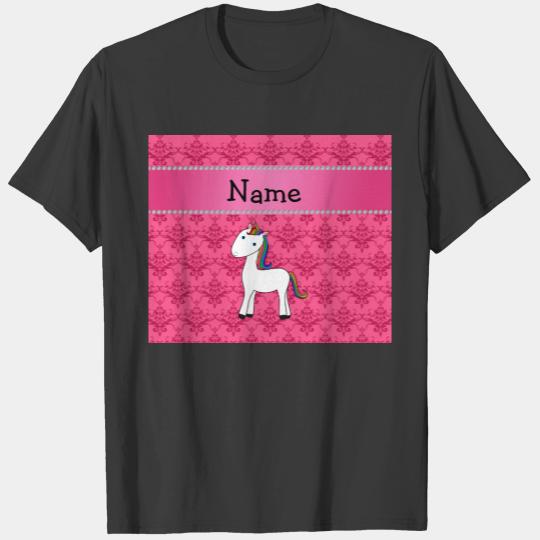 Personalized name unicorn pink damask T-shirt