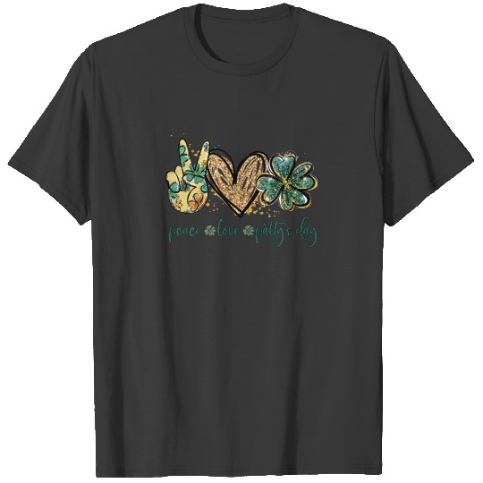 Women Peace Love Shamrock Four Leaf Clover St Patr T-shirt