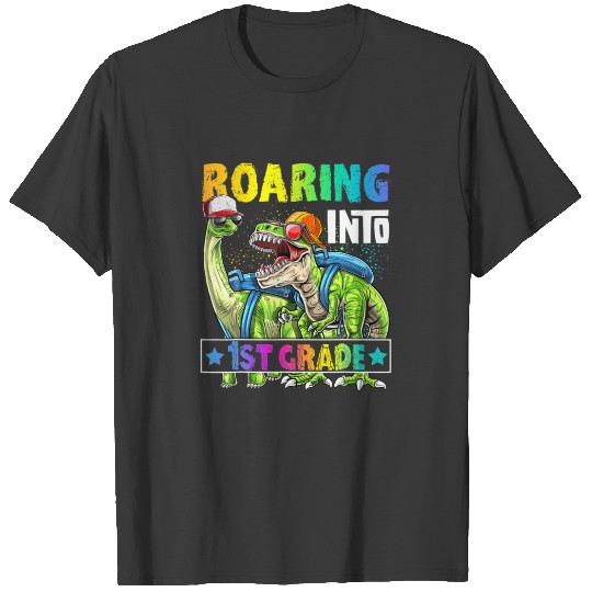 Roaring 1St Grade Dinosaur Backpack Back To School T-shirt