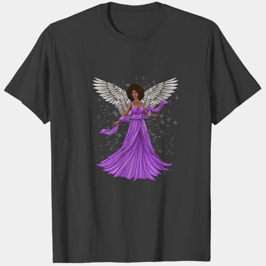 Black Christmas Angel Long Hair Holiday African An T-shirt