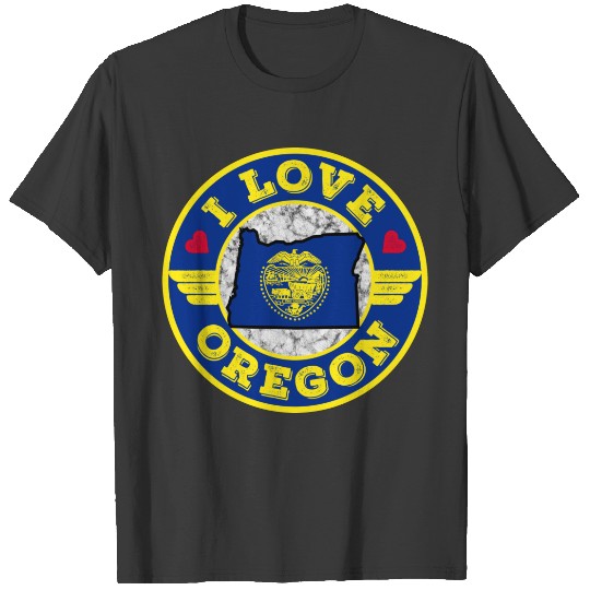 I Love Oregon State Map and Flag T-shirt