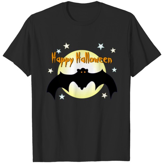 Happy Halloween Flying Bat Moon Stars Spooky Fun T-shirt