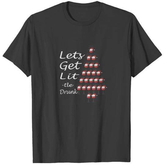 Lets Get Lit Xmas Red Wine Christmas Tree Santa Fa T-shirt
