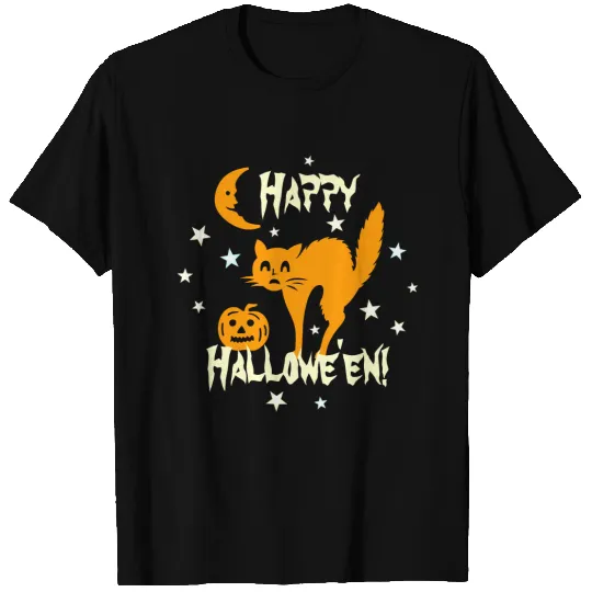 Happy Halloween Orange Cat Jack o Lantern Moon T-shirt