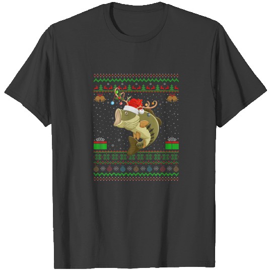 Funny Xmas Lighting Santa Hat Ugly Striped Bass Ch T-shirt
