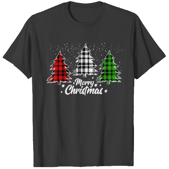 Christmas Tree Buffalo Plaid Red White Green Xmas T-shirt