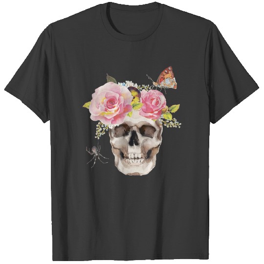 Skull Flowers Butterfly Spider Halloween Gift T-shirt