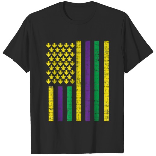 Discover Purple Green Yellow US Flag Jester Funny Mardi Gra T-shirt