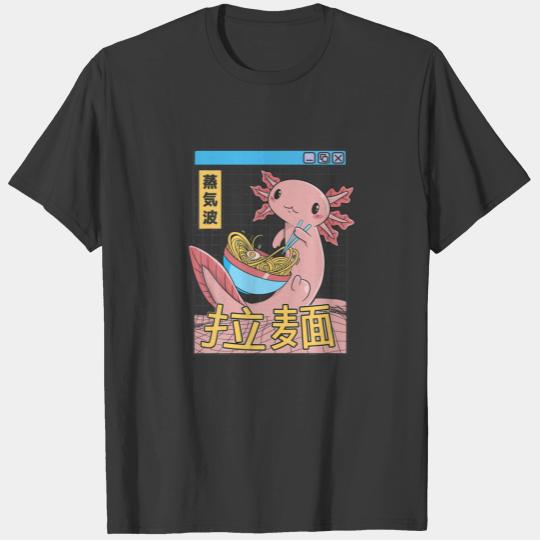 Axolotl Eating Ramen Japan Style Otaku Kids Vaporw T-shirt