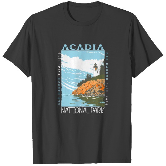 Acadia National Park Bar Harbor Lighthouse Vintage T-shirt
