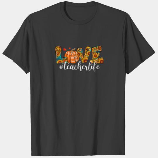 Thanksgiving Teacher Life Pumpkin Love Leopard Fal T-shirt
