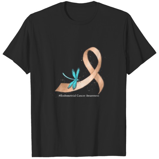 Hippie Dragonfly Peach Ribbon Endometrial Cancer A T-shirt