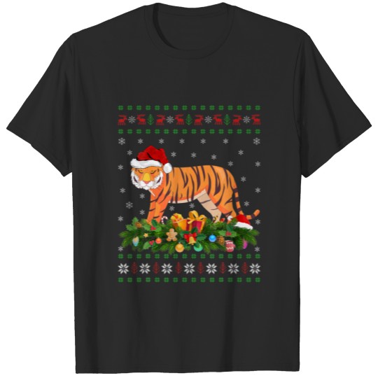Tiger Animal Lover Xmas Santa Hat Ugly Tiger Chris T-shirt