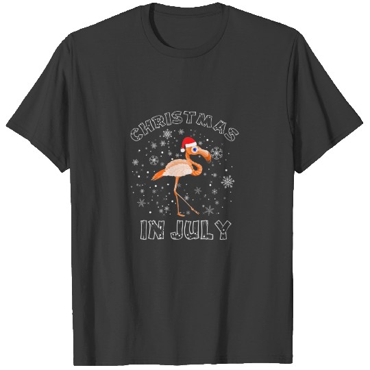 Christmas In July Funny Pink Flamingo In Santa Hat T-shirt