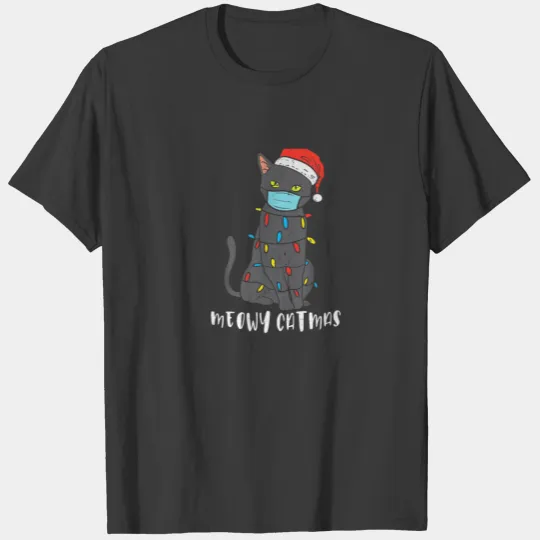 Santa Black Cat Mask Meowy Catmas Christmas Quaran T-shirt