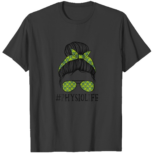 Physio Women Messy Bun St Patrick's Day Shamrock T-shirt
