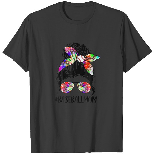 Discover Softball Baseball Mom Life Tie Dye Messy Bun Mothe T-shirt