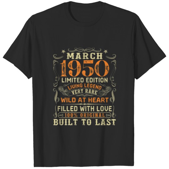Discover Vintage March 1950 Awesome 72 Yrs Old 72Nd Birthda T-shirt