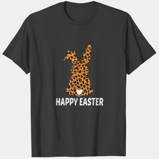 Girls Women Cute Bunny Leopard Print Happy Easter T-shirt