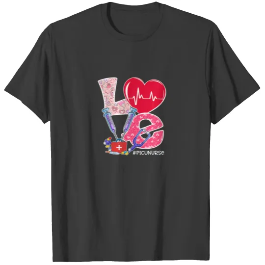 LOVE Stethoscope PICU Nurse Life Valentine Day Nur T-shirt