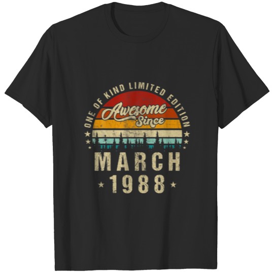 Discover Awesome Since March 1988,Vintage 34Th Birthday T-shirt